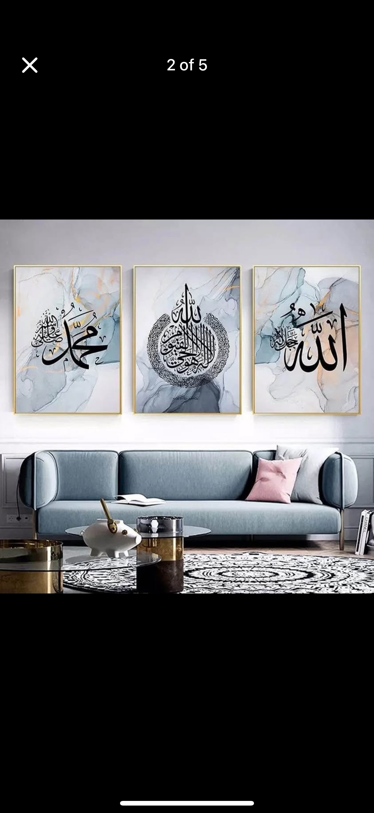 Islamic 3 Piece Art Blue/Grey/White
